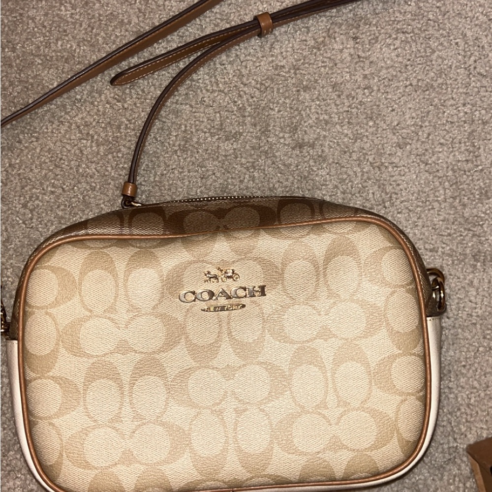 Coach Signature Beige and Brown Crossbody Bag